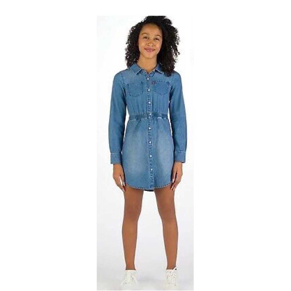 Girls Levi’s Blue Chambray Long‎ Sleeve Button Down Dress